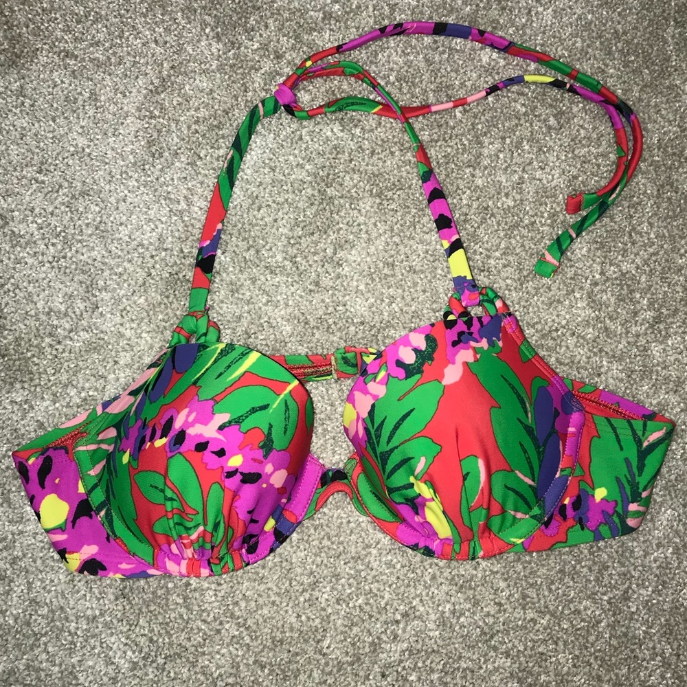 aerie blakely red patterned bikini top